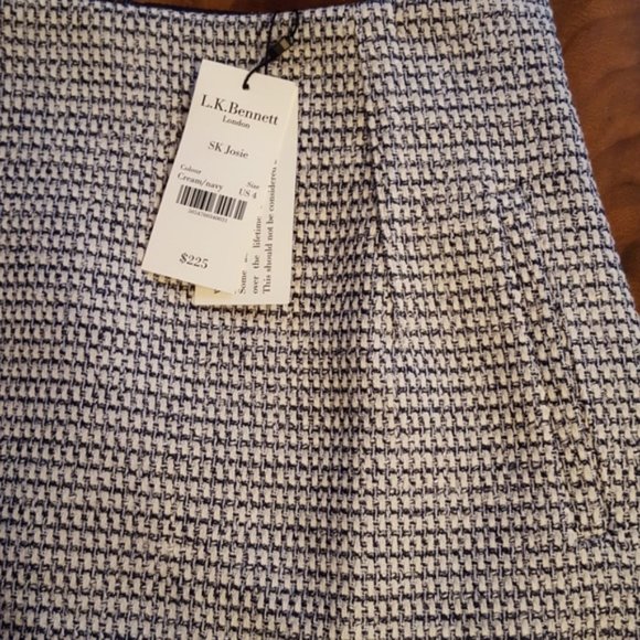 L.K. Bennett Josie Navy Tweed Skirt with Fringe detail - Picture 10 of 12